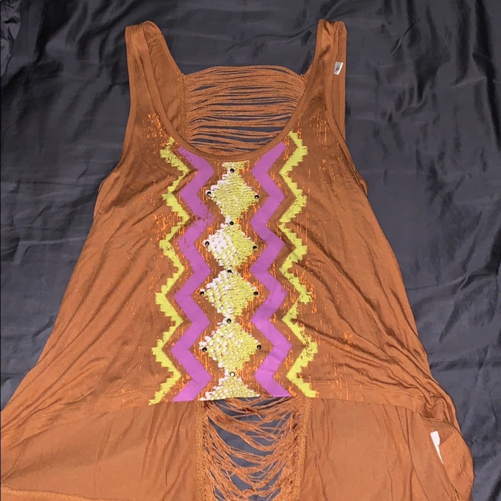 Orange fringe tank top